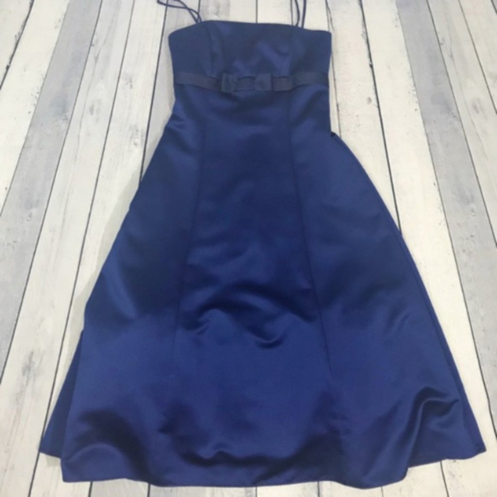 David’s Bridal Blue Spaghetti Strap Satin Dress 4